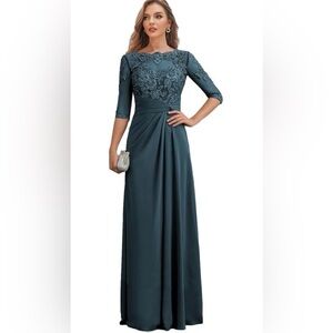 Sophisticated Teal Lace Long Sleeve Dress